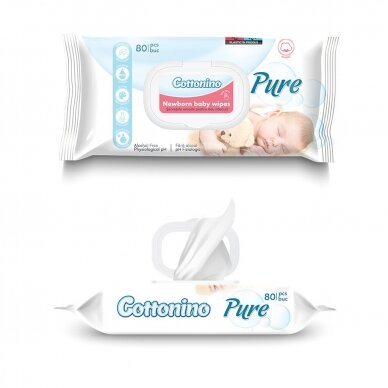 Drėgnosios kūdikių servetėlės COTTONINO PURE, 80 vnt