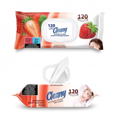 Drėgnosios servetėlės CLEANY STRAWBERRY, 120 vnt