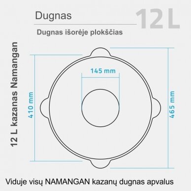 Užbekiškas poliruotas kazanas 12L | plokščias dugnas (Namangan) su dangčiu 5